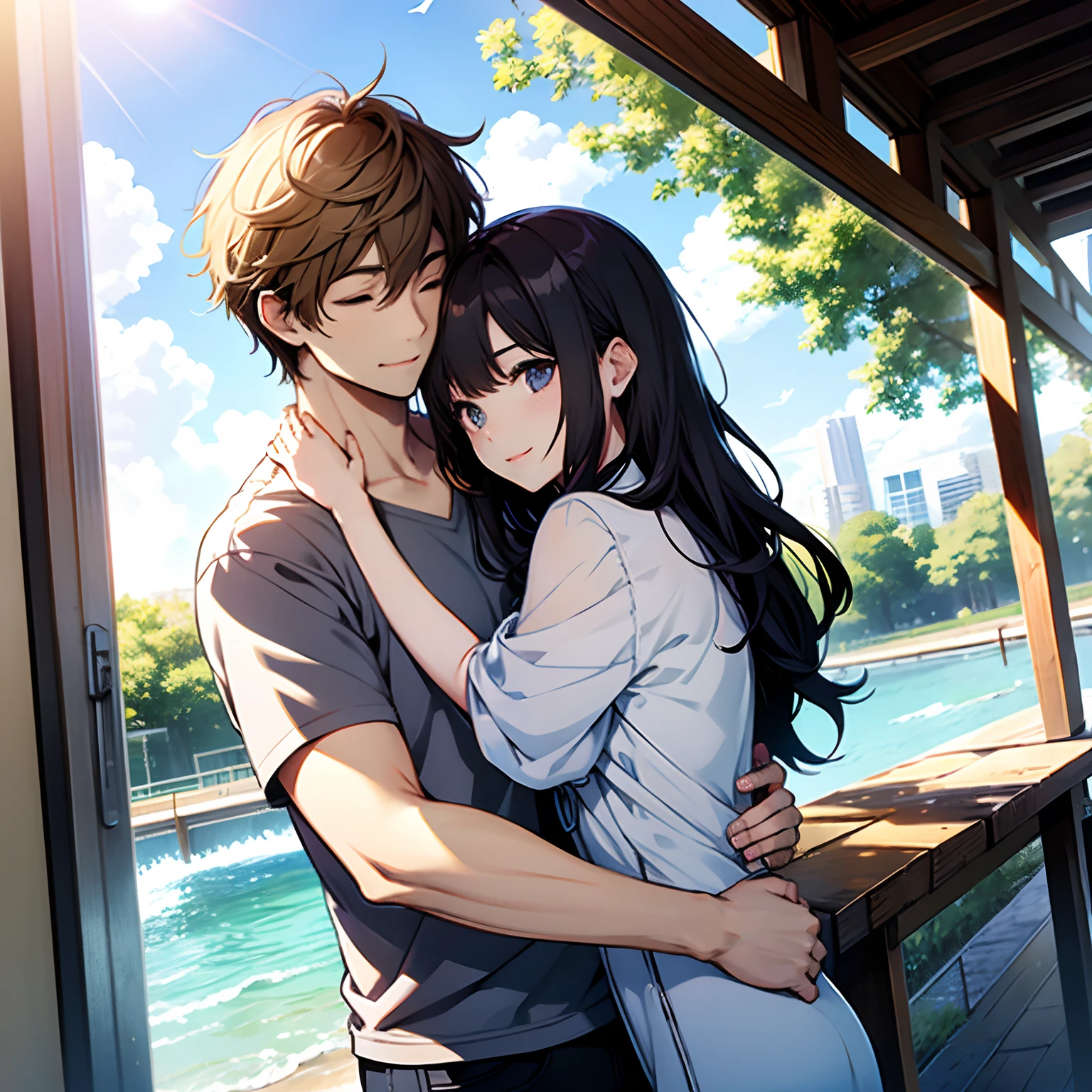 Men and women in their 20s、Bright sunshine、daytime、Happy couple