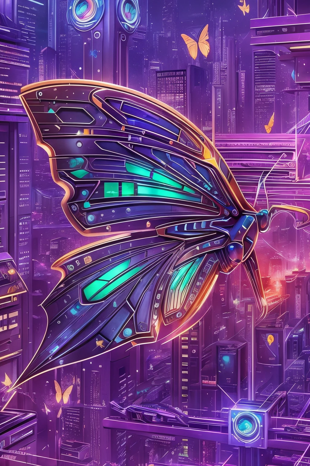 CircuitBoardAI butterfly close-up，The background is lightning, radiated butterfly,  butterfly in starry sky，Futuristic sci-fi butterfly, futuristic urban background，4K Highly Detailed Magical Digital Art, Highly detailed fantasy digital artwork, Epic surrealist digital art illustrations, High detail digital art, Beautiful digital artwork, stunning digital art, 4k detailed digital art, Hot topics on artstation 4k, 3 d epic illustrations