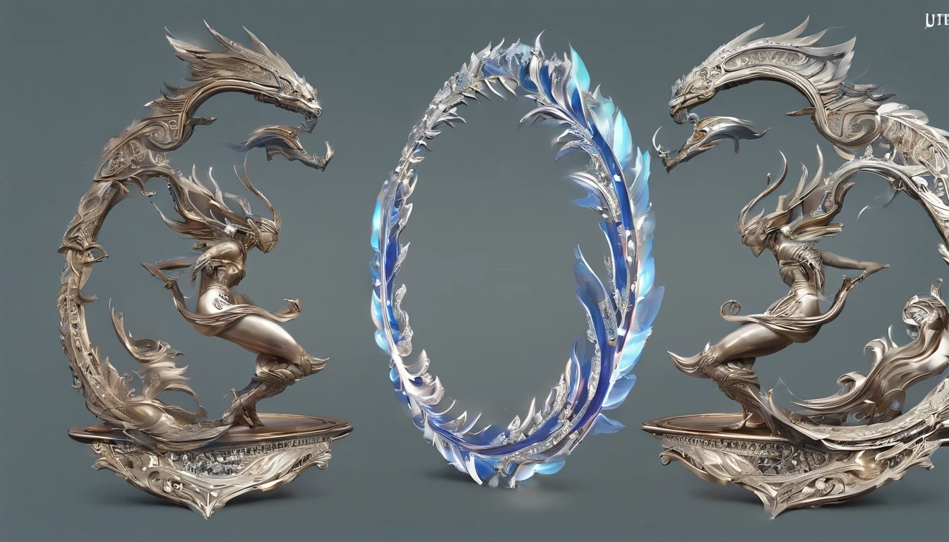 [ Amazing | astounding | delicated ] [Visually inspect the audience]Ultraman&#39;s character statue ， （Best quality， tmasterpiece）， 1人，Cool scenes， City smoke background， upper part of body， Contemporary，Cyan Blue Ultraman Tiga Color Color。[dot paper effect]，Ultra-clear image quality，32K，long-focus。