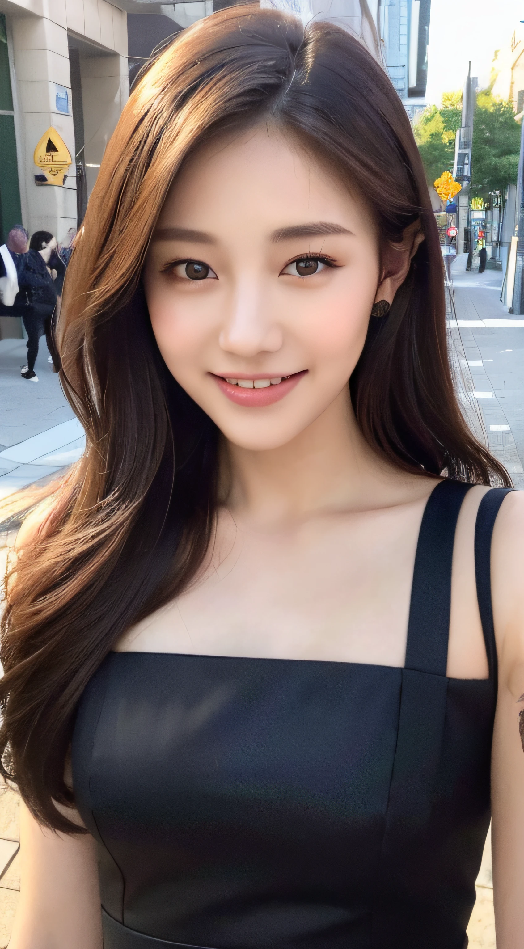 1 Japanese beautiful girl,28yo girl, Super beautiful detailed face, (smile:1.4), earrings, (various hair style:1.4, bangs), (cowboy shot:1.5), (chubby body), (neutral-colored large areola),(completely nude:1.3),hairy pussy,nipples, Naked, BREAK, masterpiece, best quality, ultra quality, high quality, realistic, photo realistic, RAW photo, hyper detailed, intricate detaile,(crowded street:1.3),(selfie:1.5),