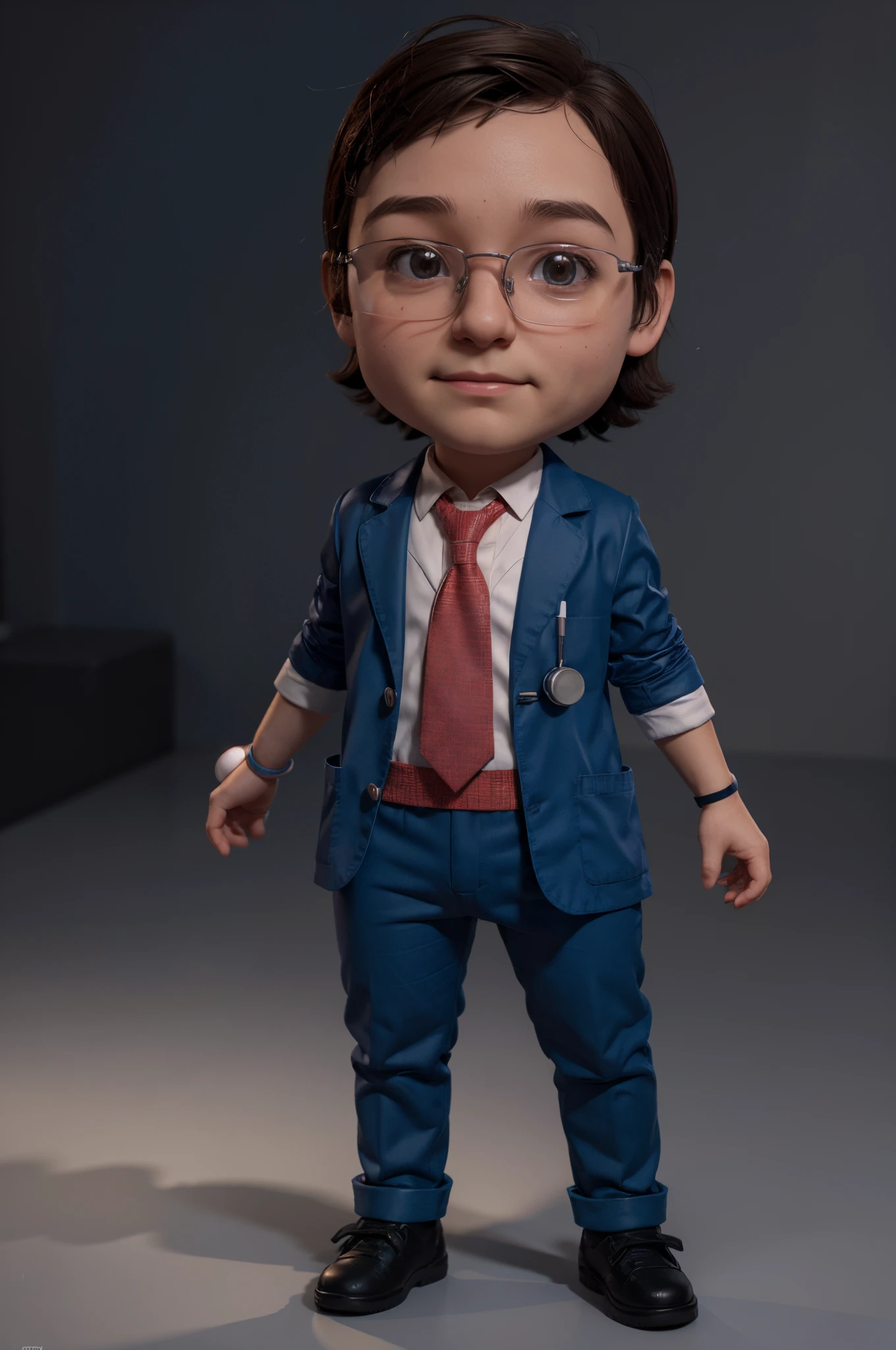 tiny cute urologist doctor man, caracter disney, standing character, soft smooth lighting, wearing doctor's clothes, stethoscope, glasses, skottie young, 3d blender render, polycount, modular constructivism, pop, physically based rendering