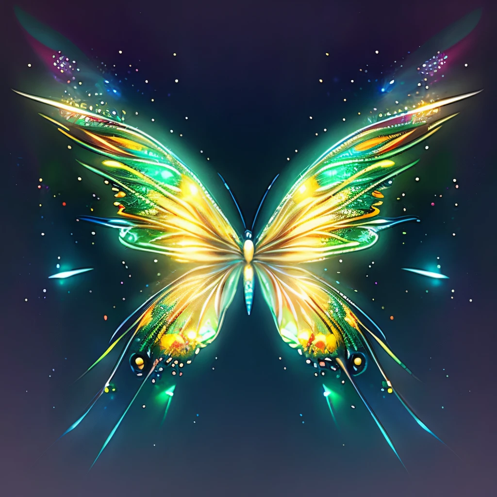 tmasterpiece，Best quality at best，(nothing but butterflies)，(NOhumans),Butterfly neon wings，From beginning to end to the end，Delicate butterflies，The sheen，inverted image，Sparkling blue-green gemstones，Elegant and noble,simple backgound