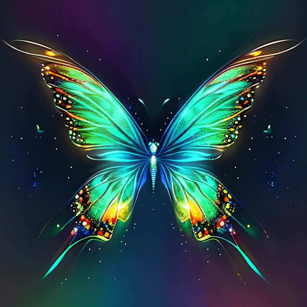 hyper HD, super detailing, Best quality at best, high detal, 1080p, 16k, A high resolution，Butterfly close-up，Butterfly with sparkling surface, amazing symmetrical wings, Magic Crystal Butterfly, Magic butterfly with diamonds, purple sparkles, gold and purple, butterfly bright,, Sparkling gold butterfly, glowing purple, The background is the mysterious cosmic starry sky, butterfly photography, Gemstones and yellow gold rings，(The best illustrations)，(The best shadow)，isometric 3D.octaneratingrendering，Hyper-realistic