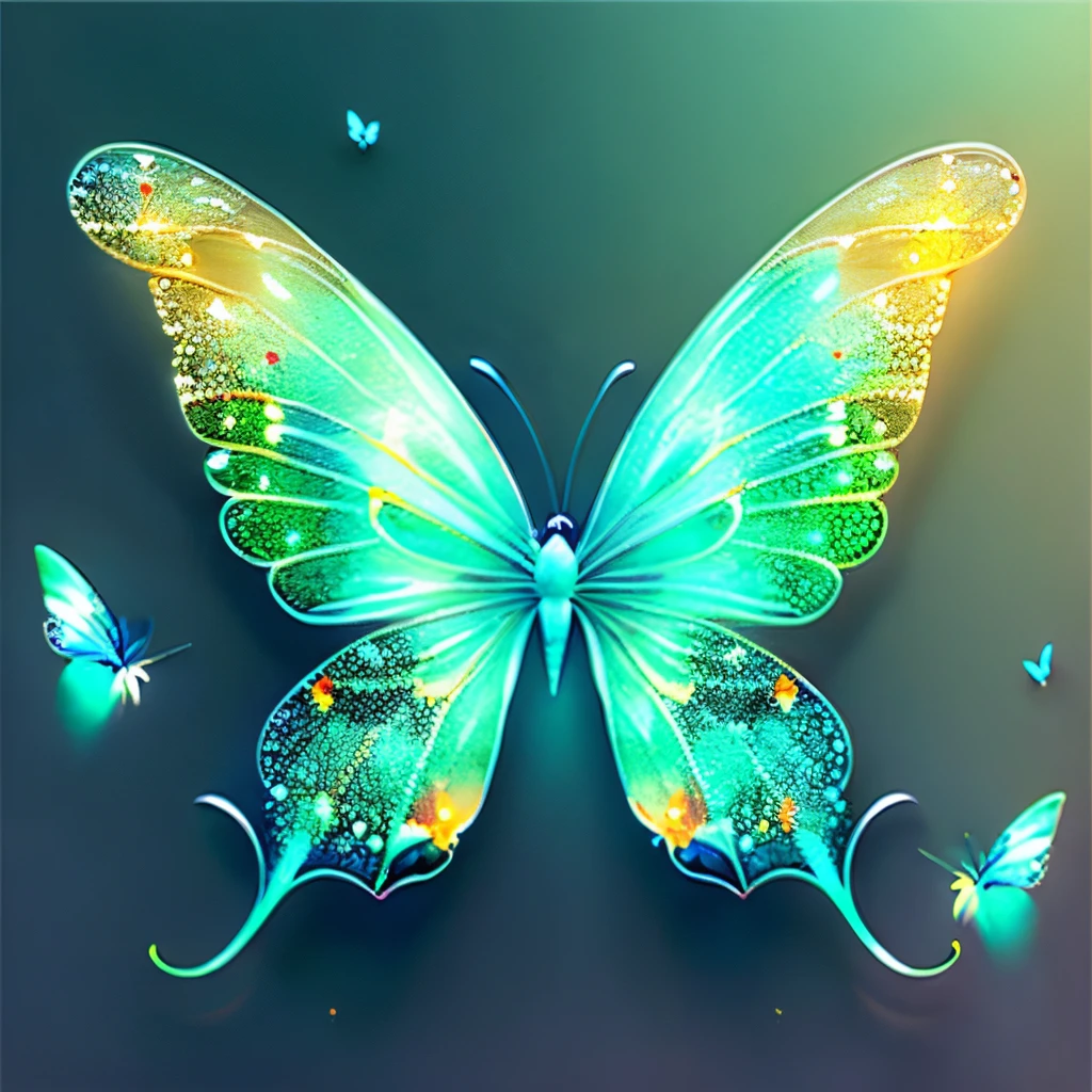 tmasterpiece,Best quality at best,(nothing but butterflies),(NOhumans),Butterfly neon wings,From beginning to end to the end,Delicate butterflies,The sheen,inverted image,Sparkling blue-green gemstones,Elegant and noble,simple backgound