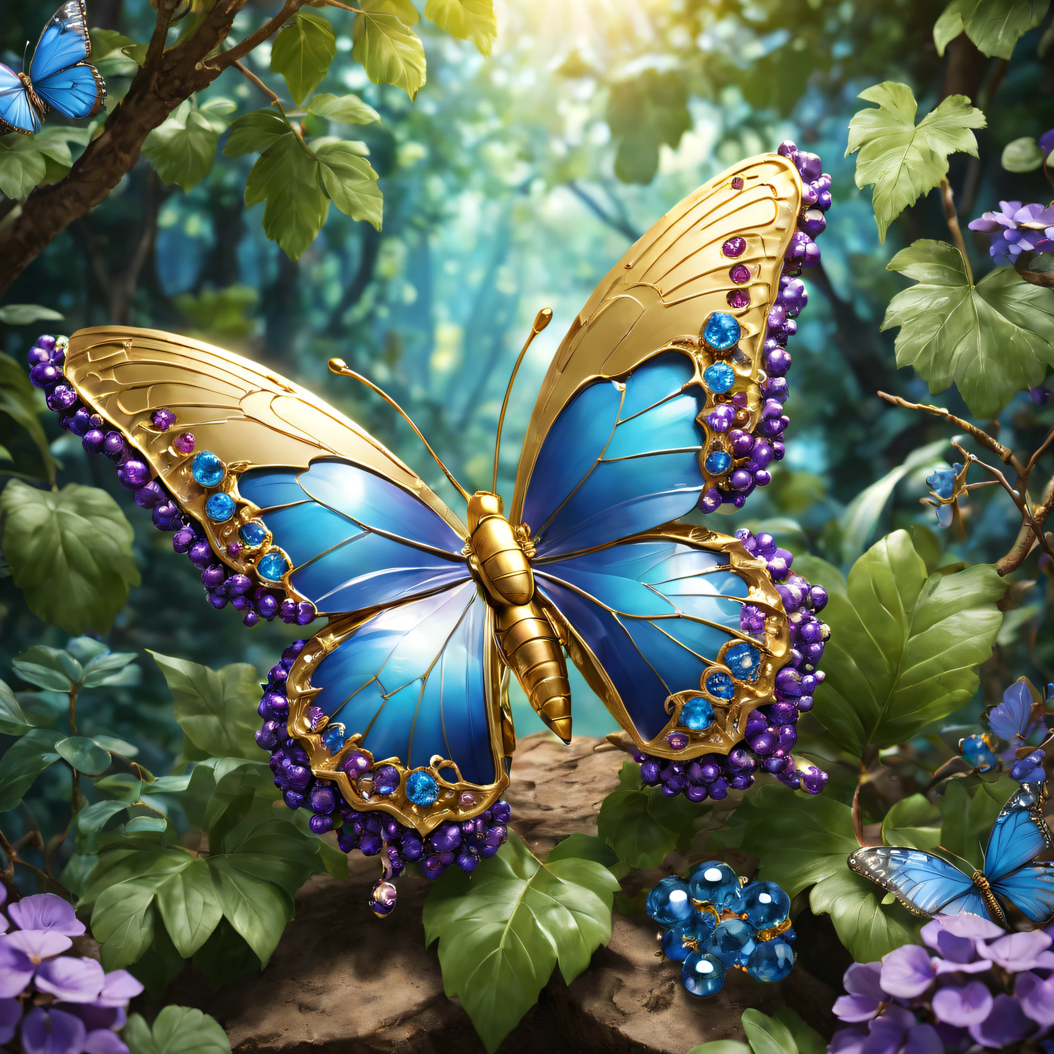 (Best quality at best))，ultra-realistic realism, super detailing, acurate, Best quality at best, hyper HD, tmasterpiece, Anatomically correct, A high resolution, 16k，A beautiful butterfly，Futuristic fantasy butterfly，Sci-fi butterflies，Futuristic butterflies，Mechanical butterfly，Futuristic jungle background，Verbose mode，Intricate patterns，Colorful wings，glowing wings，Neon wings，Huge butterfly wings，Extraterrestrial mechanical structures，Fantasy technology art style, Future Fantasy Art Behance, Epic mechanical fantasy digital art style, inspired by rossdraws, Rosla 1. 0, Rossdraws digital painting, rossdraws cartoon vibrant, author：Hero, Digital fantasy art ), Digital 2D Fantasy Art, Ross Painting 2. 0