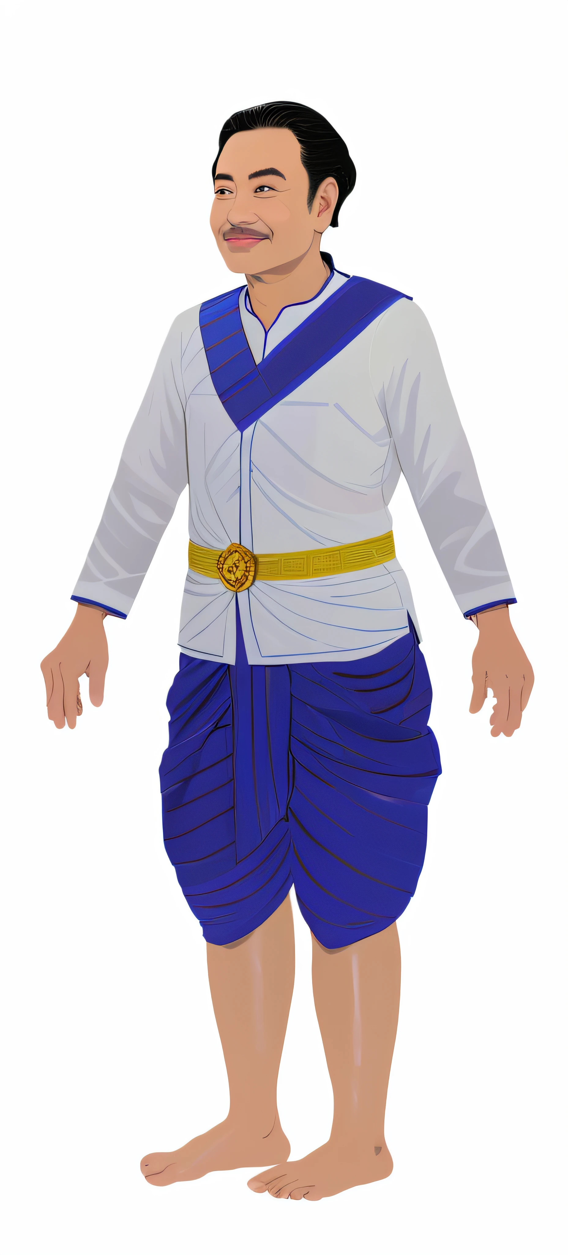 8K Ultra HD, highly detailed, super realistic, painting of a old Millionaire Khmer man with a old Khmer rich white shirt and a blue old Khmer pant, full body with Khmer costume, old Millionaire Khmer man lead character, beautiful image
