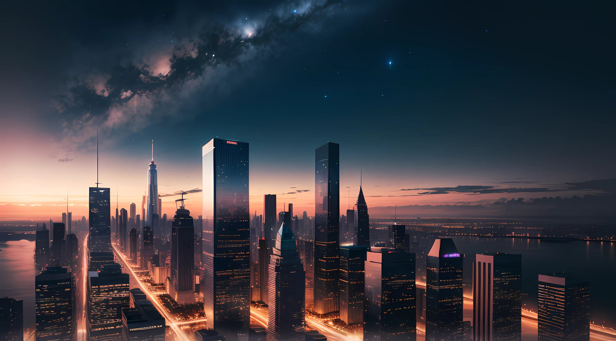night sky, surreal, unreal, skyline, skyscraper, background, absurdres, high res, ultrasharp, 8k, masterpiece