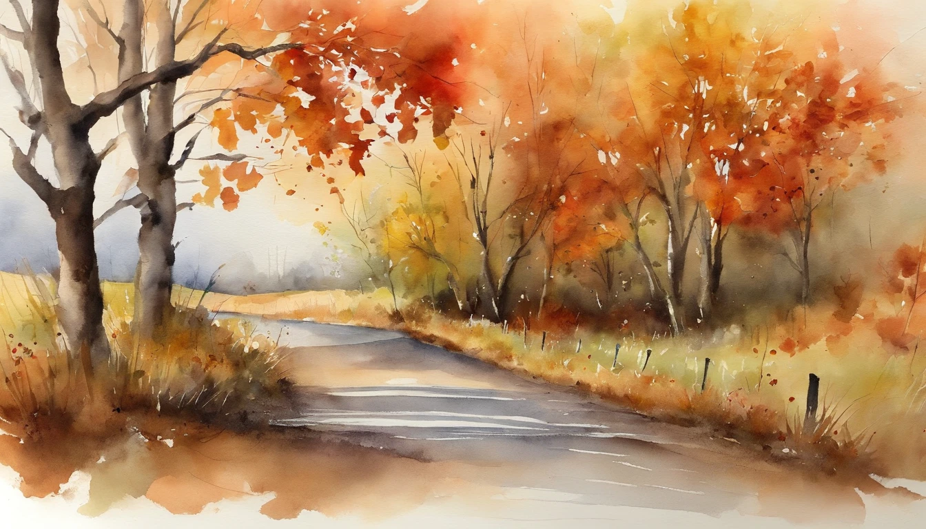 A dirt road,There are maple trees on both sides,There are fallen leaves,Scattered on the ground