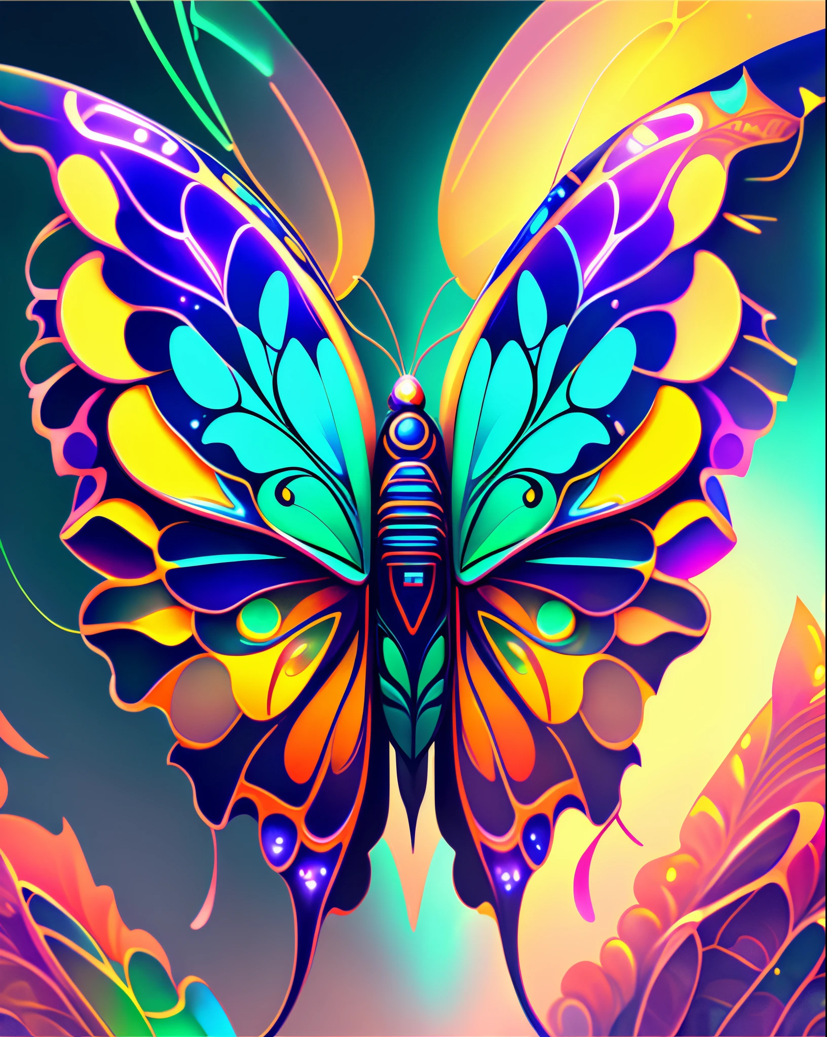 (Best quality at best)),ultra-realistic realism, super detailing, acurate, Best quality at best, hyper HD, tmasterpiece, Anatomically correct, A high resolution, 16k,A beautiful butterfly,Futuristic fantasy butterfly,Sci-fi butterflies,Futuristic butterflies,Mechanical butterfly,Futuristic jungle background,Verbose mode,Intricate patterns,Colorful wings,glowing wings,Neon wings,Huge butterfly wings,Extraterrestrial mechanical structures,Fantasy technology art style, Future Fantasy Art Behance, Epic mechanical fantasy digital art style, inspired by rossdraws, Rosla 1. 0, Rossdraws digital painting, rossdraws cartoon vibrant, author:Hero, Digital fantasy art ), Digital 2D Fantasy Art, Ross Painting 2. 0