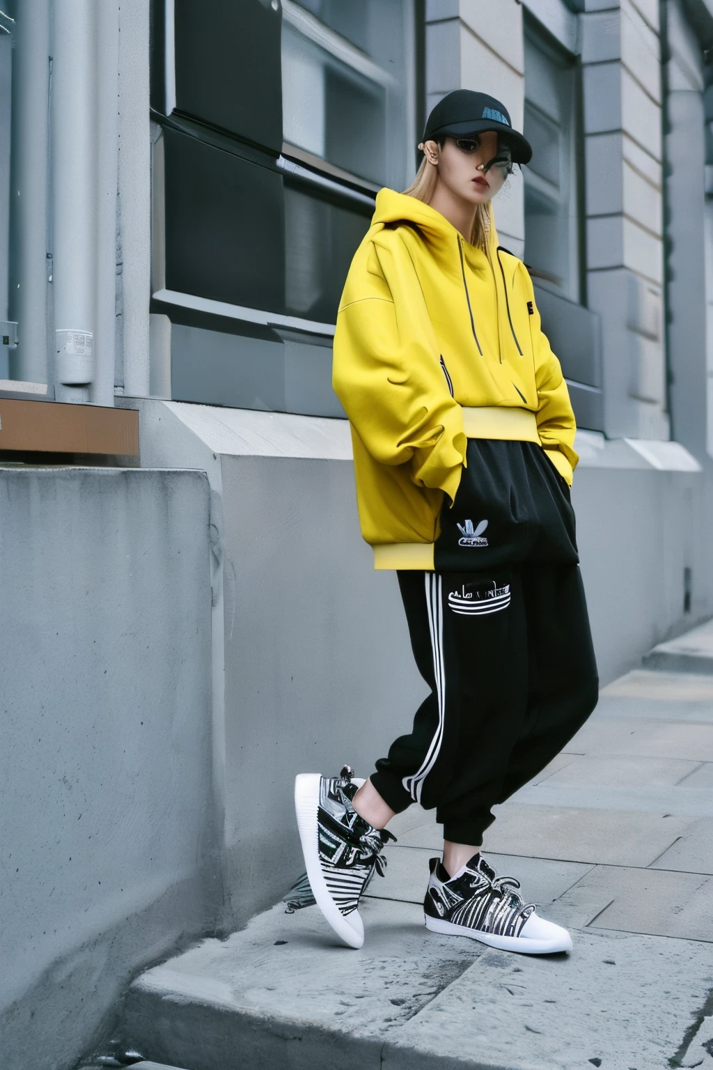 Stylish person wearing Adidas sneakers