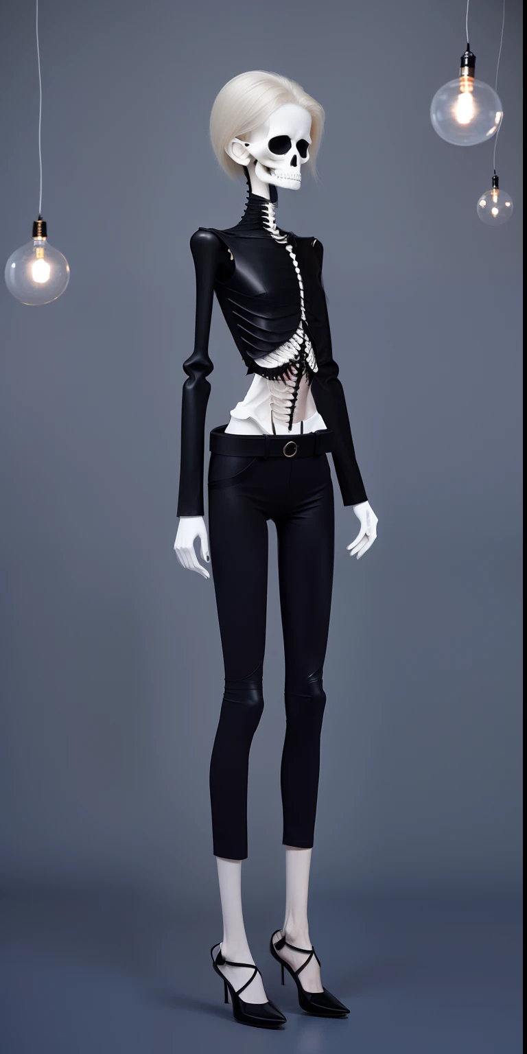 extremely thin woman, A thin body,Protruding sternum,The waist is very thin,The ribs are noticeable,Protruding ribs,The pelvic protrusion is very obvious,The pelvis is markedly elevated,White skin of the,thin shoulde,The waist is very thin,extremely thin,Sunken abdomen,Delicate arms,skin and bones,Short hair details and face shape,Wear a tight leather skirt,Wearing black stockings,Asia face,Body as thin as a skeleton,angry look,weeping,Face becomes thinner,Severe malnutrition