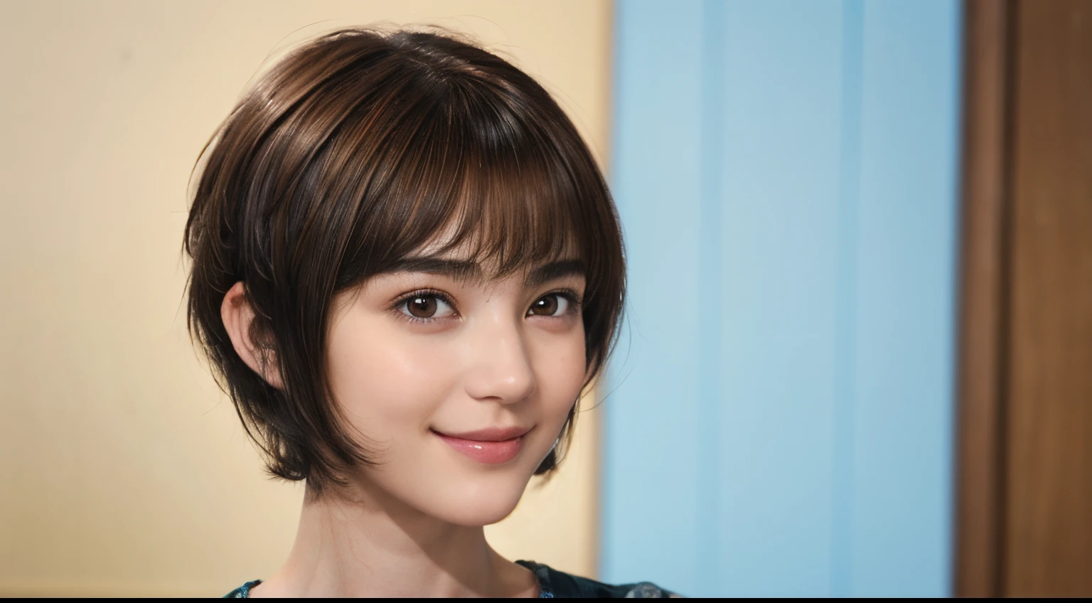 97
(a 20 yo woman,is standing), (A hyper-realistic), (high-level image quality), ((short-hair:1.46)), (Hair smooth), (Gentle smile), (Keep your mouth shut)