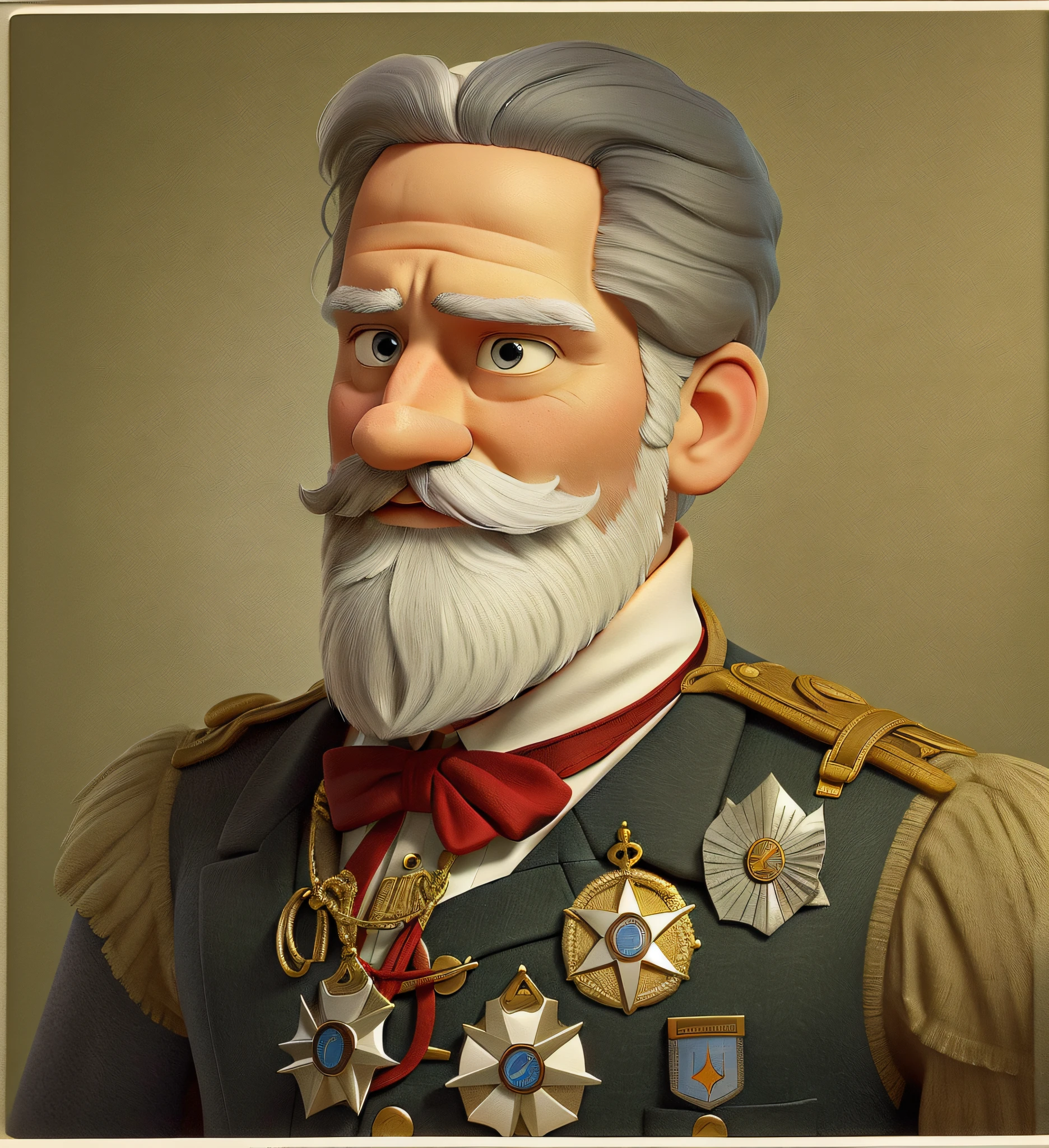 white man with white beard and mustache, white hair, dressed in presidential clothes
