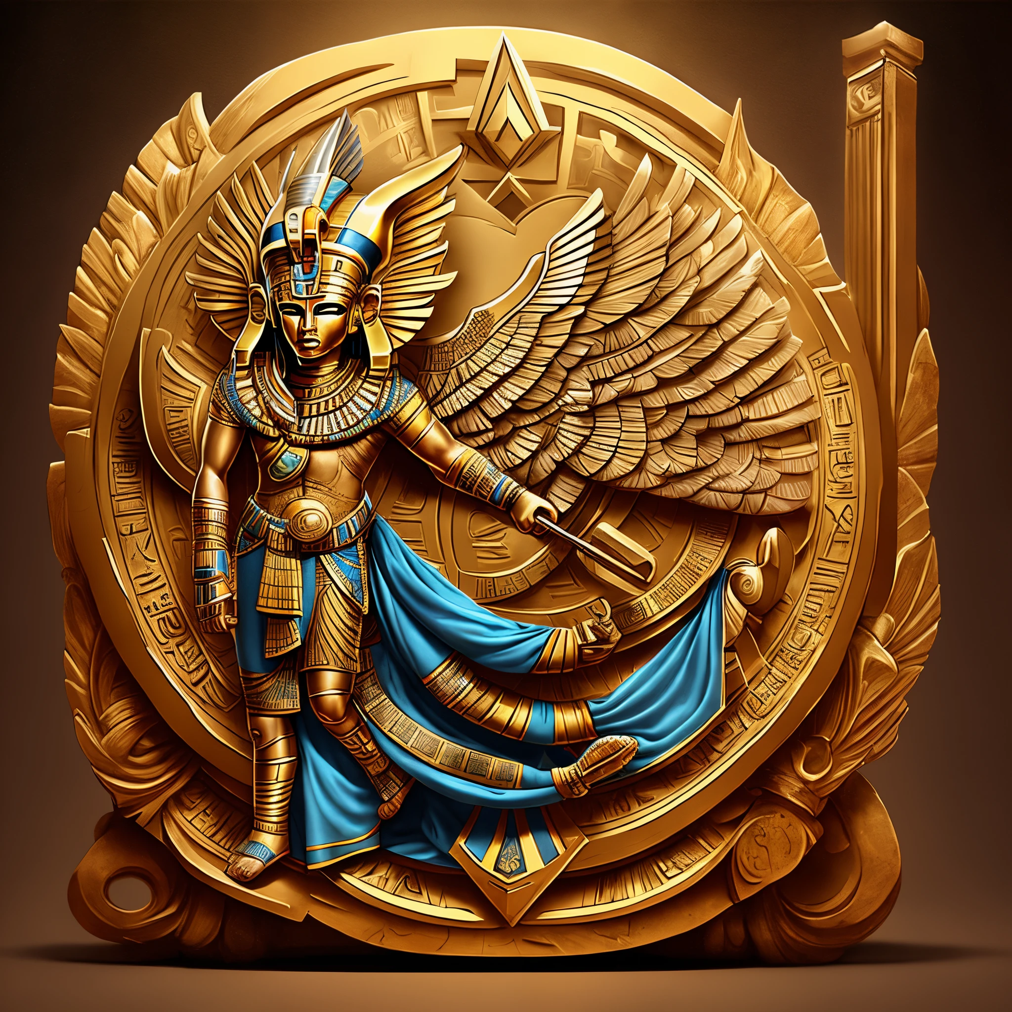 Make a round logo for an Egyptian god event company, contain images of Egyptian gods and Pharaohs.