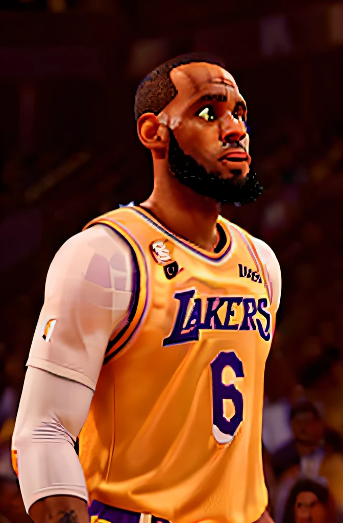 lebron james, with a basketball and wearing a lakers jersey