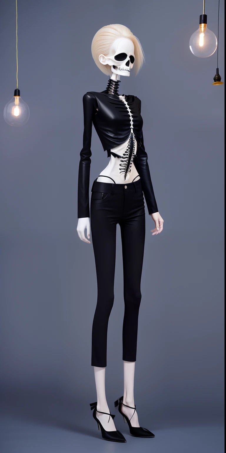 extremely thin woman, A thin body，Protruding sternum，The waist is very thin，The ribs are noticeable，Protruding ribs，The pelvic protrusion is very obvious，The pelvis is markedly elevated，White skin of the，thin shoulde，The waist is very thin，extremely thin，Sunken abdomen，Delicate arms，skin and bones，Short hair details and face shape，Wear a tight leather skirt，Wearing black stockings，Asia face，Body as thin as a skeleton，angry look，weeping，Face becomes thinner，Severe malnutrition