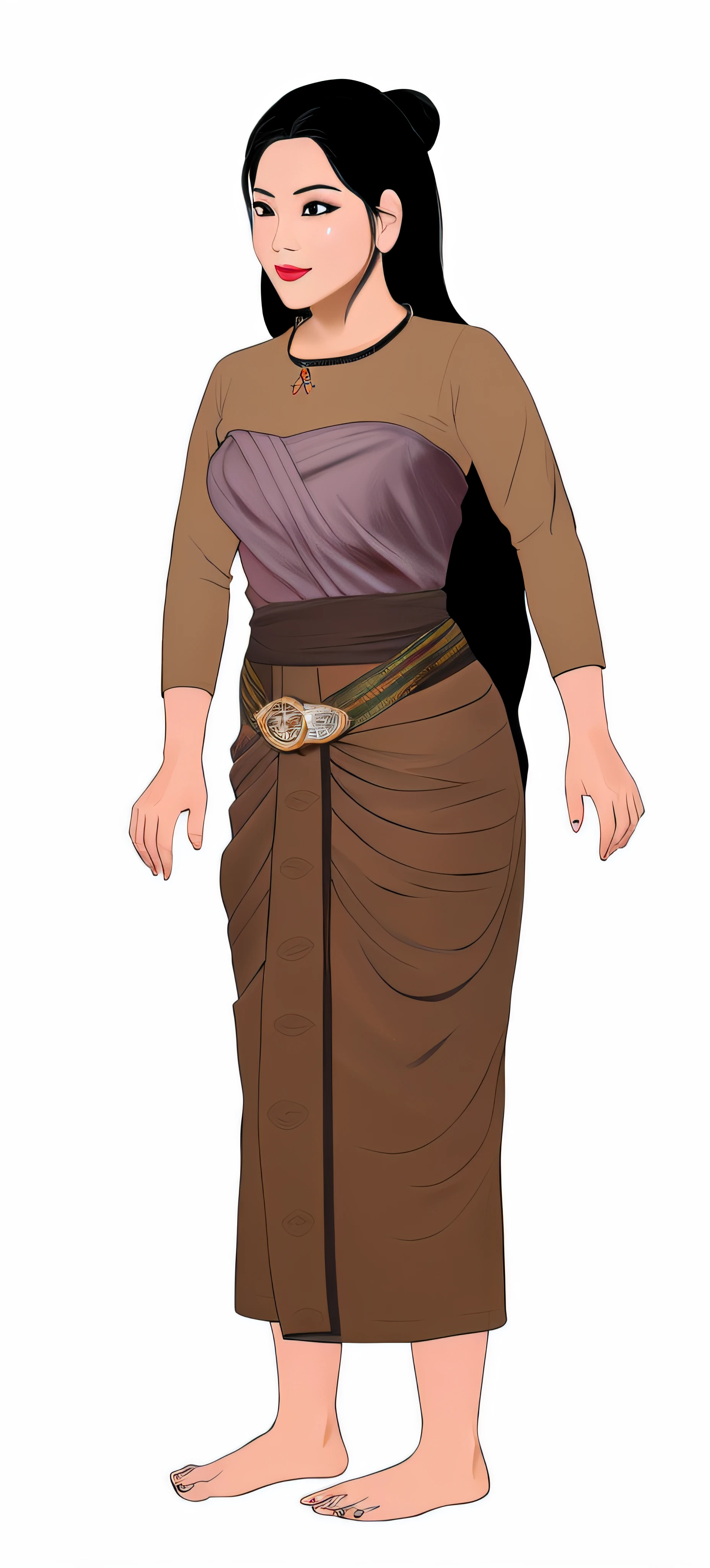 8K Ultra HD, highly detailed, super realistic, painting of a Khmer woman in a Khmer skirt, a Khmer shirt and a Khmer belt, full body with Khmer costume, Khmer female lead character, full body details, Khmer female character, beautiful image