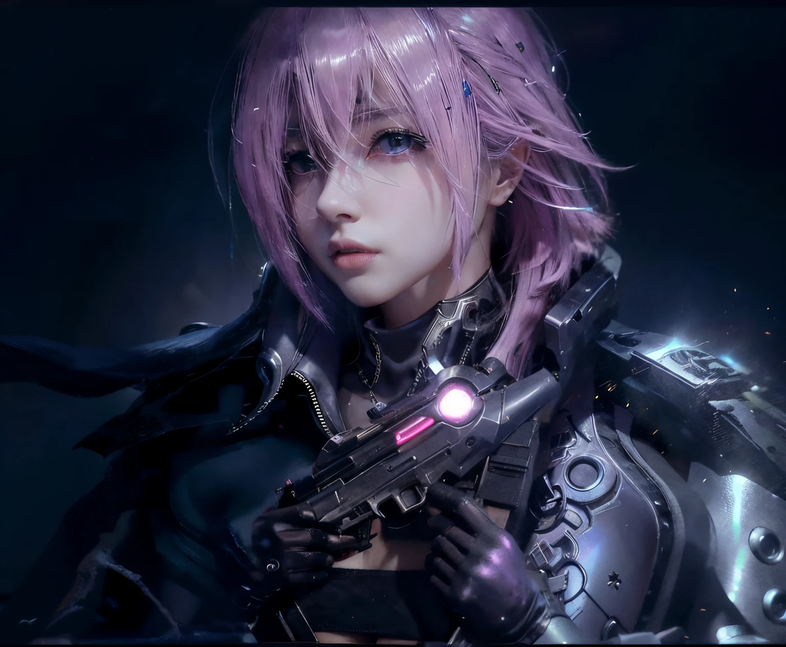 cyber punk perssonage,High-tech firearms,Semi-bare chest