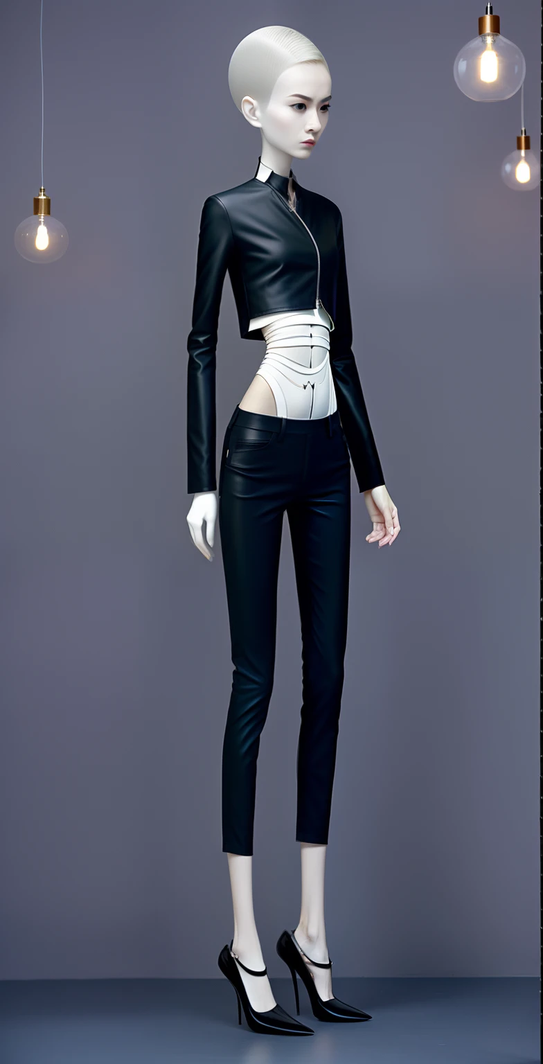 (full body) (same character front, back, side view) (model sheet) (multiple views of the same character), beautiful red eyes, anime woman, perfect anatomy, delicate face, short black hair, skin very white, black nails, black lips, wearing black leggins, small black t-shirt, black choker with spikes, black bracelets