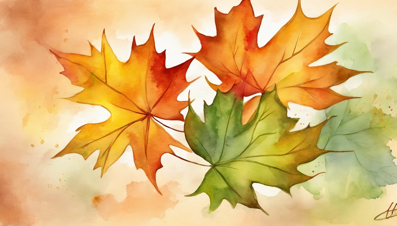 3 maple leaves，the watercolor style