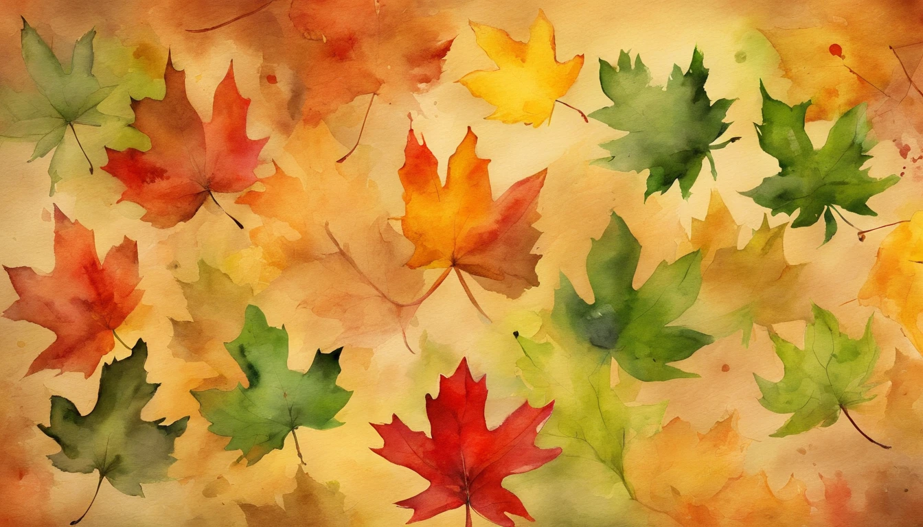 maple leaves,dirt road,the watercolor style