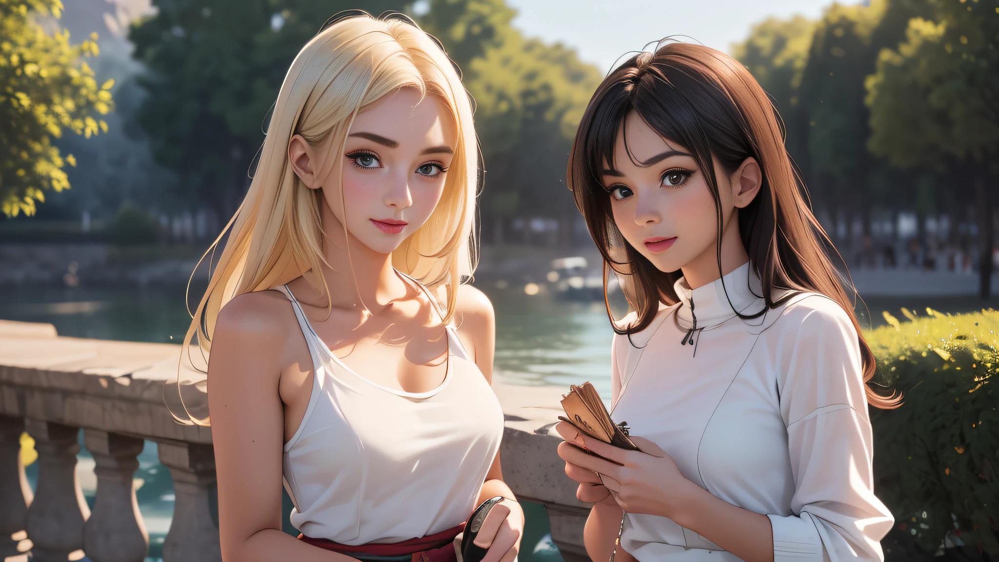 sfw, (Extremely detailed 8k wallpaper:2), (photo:2), (soigne Beautiful girl:2), (gives a lecture to friends:2), detailed (Face and eyes), (hyper realistic:1), (highly detailed:1), (epic realistic:1), rim light, (maximum details:1), cozy, (fullbody:1.3), (looking at viewer:2), (Woman's Attractive Qualities:2), (Attractive Woman:2), (Attractive:2), Smile, Intelligence, Empathy, Gracefulness, Sense of Style, Fitness, Grooming, Optimism, (Sensitivity:2), Sincerity, Romantic Gestures, Playfulness, Fashion Sense, (Sensuality:2), Charm, Modesty, Thoughtfulness, (Femininity:1), Flirtatiousness, Warmth, (Physical attractiveness:2), A beautiful smile, A love of life, strength and power, vulnerability, curiosity, wonder, love, (nature background:2), kawaii, waifu, Beautiful breasts, (attractive body:2), (Beautiful body:2), Beautiful pose, attractive pose, (Beautiful legs:1.0), (spread legs:1.0), (Beautiful clothes:1), (classic clothes:2), (elegant clothes:2), (European clothes:2), detailed clothes, (skirt:1), (blouse:1), (provocative pose)