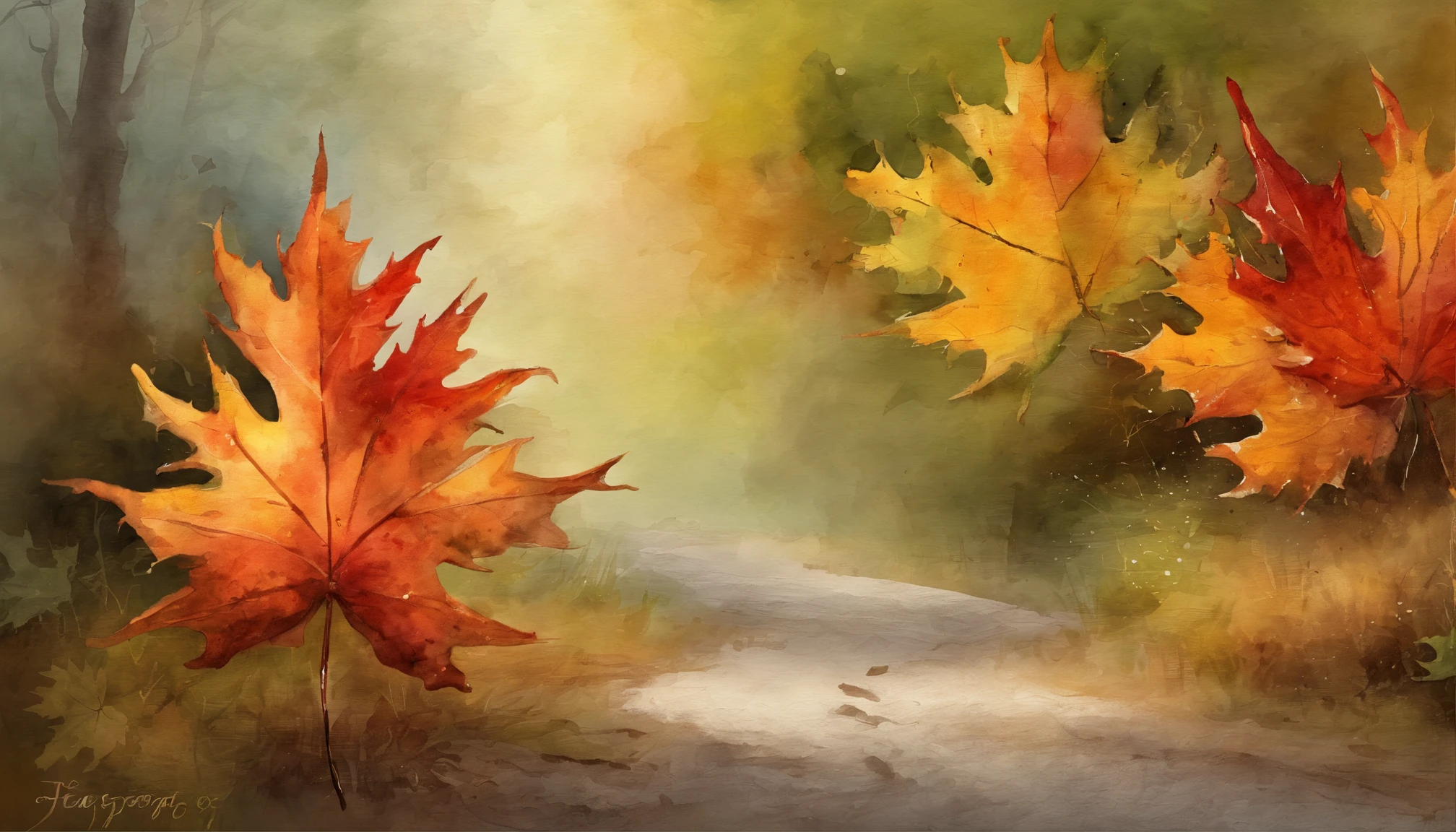 maple leaf,Dirt roads,the watercolor style