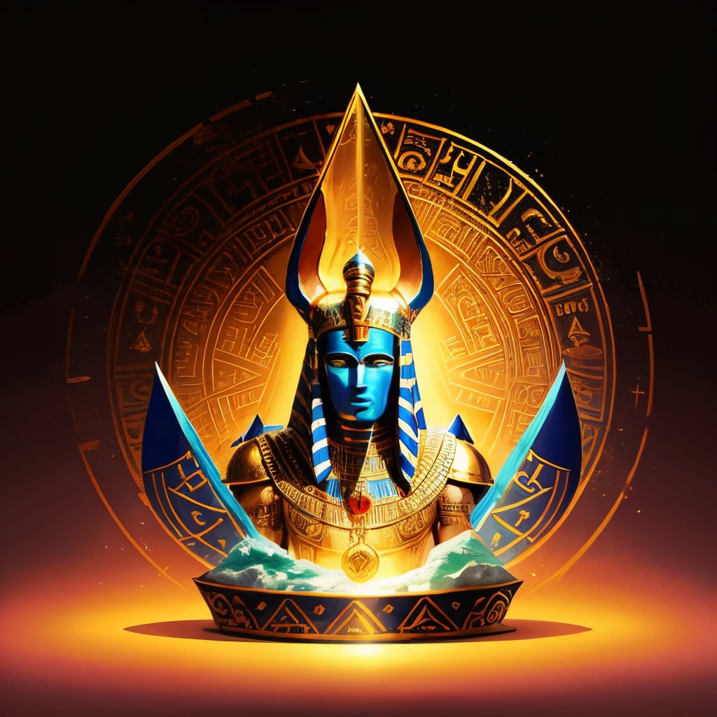 Create a round logo for an Egyptian divine events company, contains images of Egyptian gods and pharaohs. Anubis, Horus, em. Nome: gods and Pharaohs. Make the images more serious