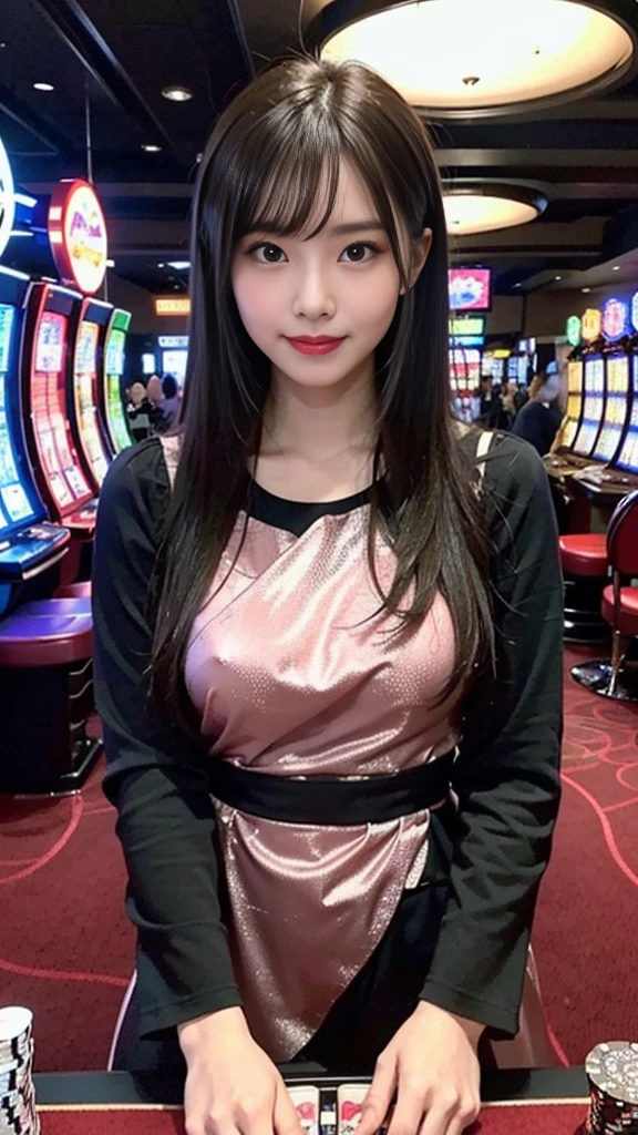 (bestquality,10,10,highres,masterpiece:1.2),ultra-detail,Realistic,romantic,Sexy,Japanese Style (Japanese Style) (Japanese Style (Japanese Style)),(Random background,In casinos,VIP Casino Room, Modern casino consoles, Modern slot machines )Random sexy clothes,Close-up body shot,perfect lighting,Light shadows,vibrant colours,curvy figure,expressive eyes,Skin looks smooth and soft.,Shiny hair,detailed clothing,Pay attention to details,Interesting atmosphere,Gentle breeze in the air,Quiet environment,Cheek blush,Charming smile,Mesmerizing charm.