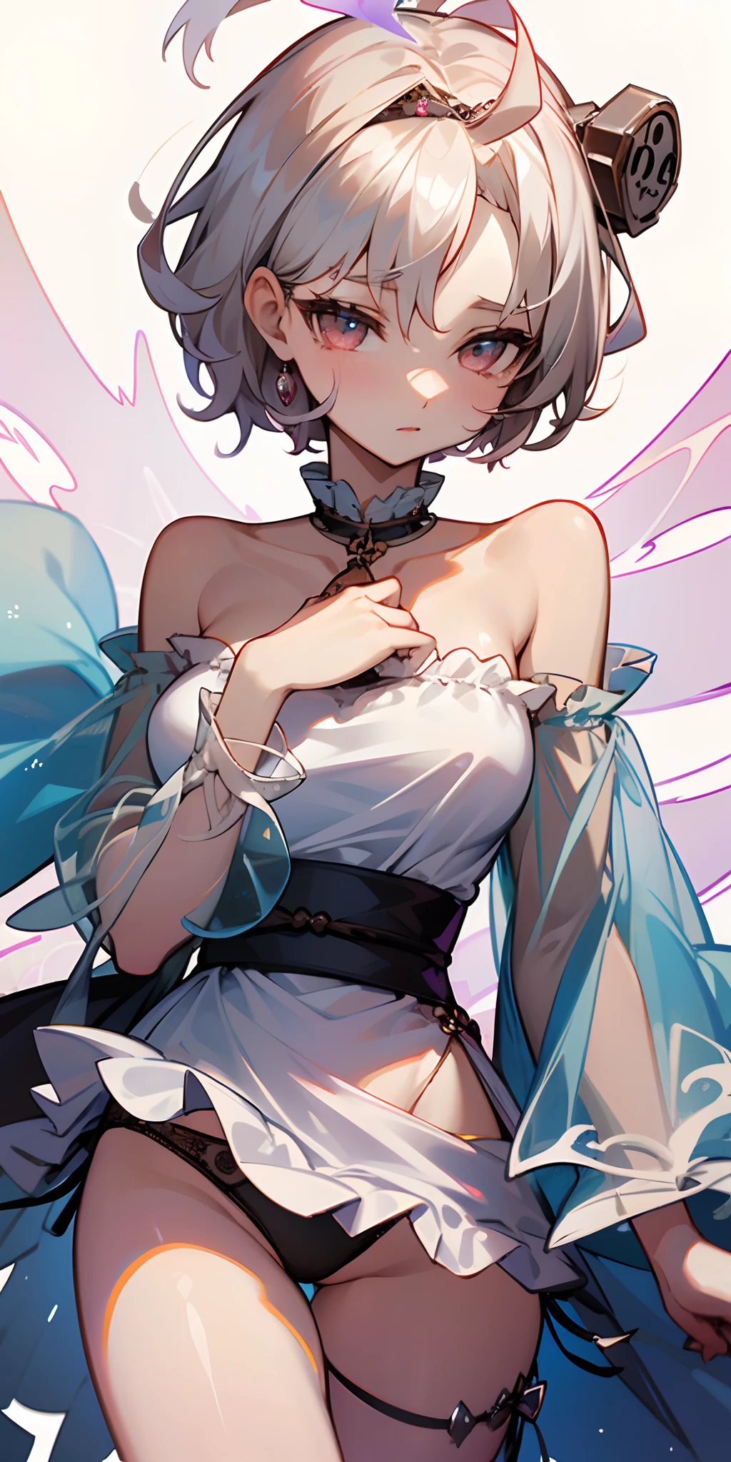 (tmasterpiece, top-quality, The finest details, offcial art, Beautiful and beautiful: 1.2), (1 girl: 1.3), The is very detailed, (s fractal art: 1.1), (ssee-through: 1.3), (lingerie dress: 1.5), (cow boy shot: 1.5), (Glossy glossy skin), (Mekosuji: 1.4), (tiara crown: 1.4), (Low-rise panties: 1.4), Beautiful breast shape, a slender waist, coiffed blonde hair, looking at viewert, 詳細な目, Metal jewelry, Very fine details, Frontal view, ssmile, フォトンマッピング,