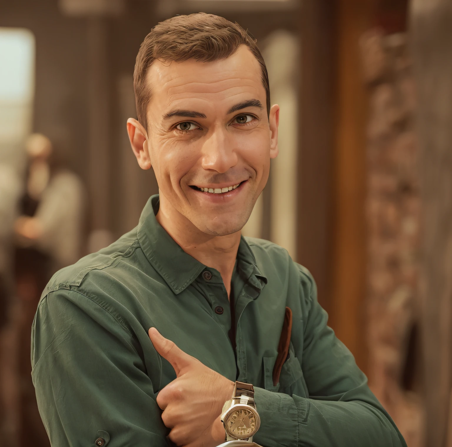there is a man who is smiling and showing thumbs up, Pixar Style Cartoon