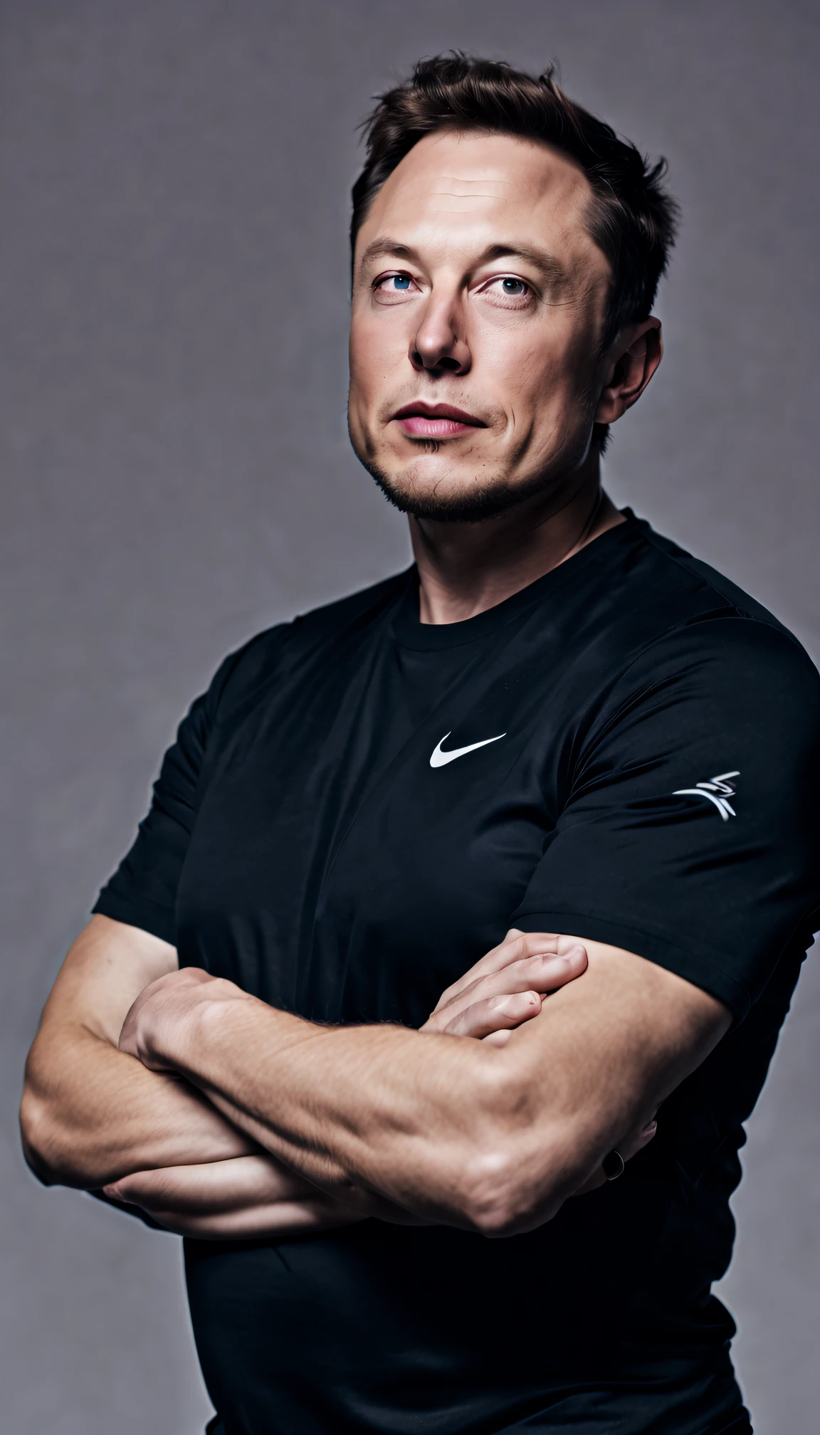 elon musk proudly posing with his arms crossed with his profile facing the left