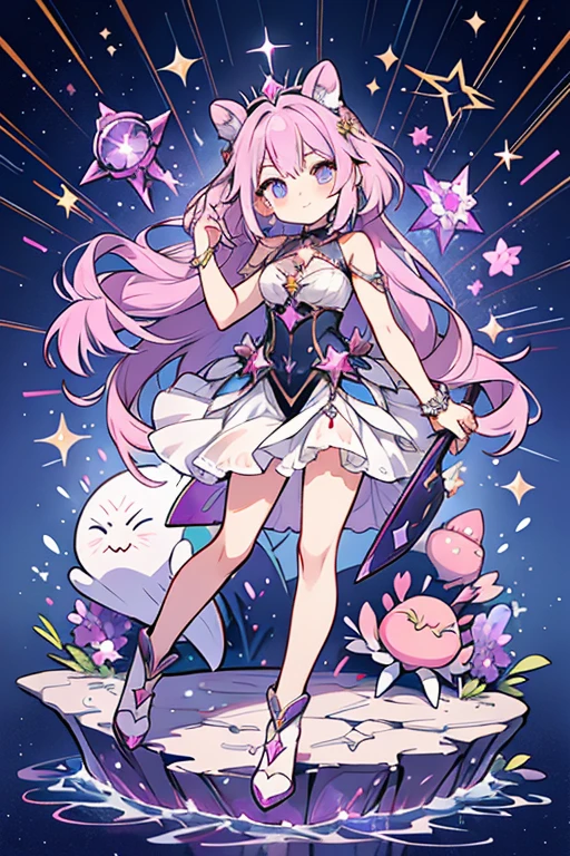 anime style; 3d; glitter; horoscope sign Cancer goddess; color lavender; Crab details; ♋ symbol; amethyst stone;