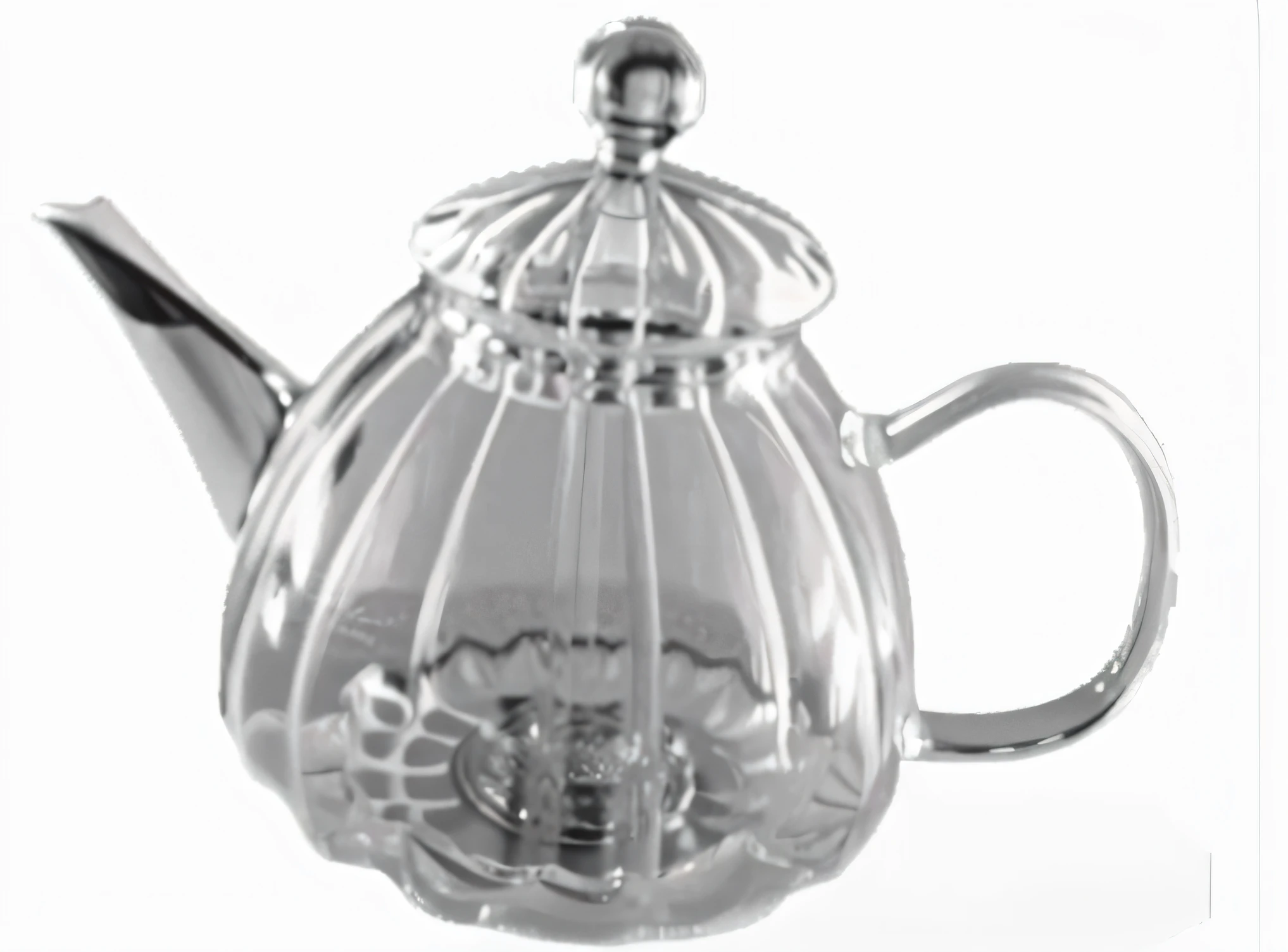 um close de um bule com tampa em um fundo branco, com vidro transparente, glass tableware, full view, sharper