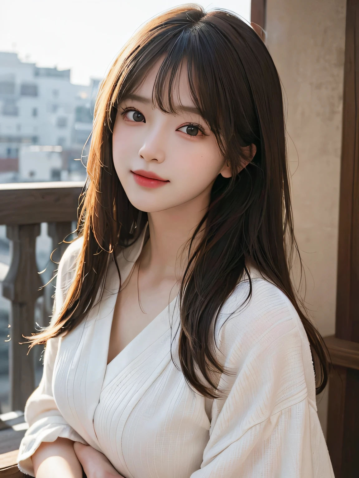 masterpiece, best picture quality, high quality, beautiful girl, Japanese, Japanese school girl, popular Korean makeup, detailed, swollen eyes, detailed eyes, detailed skin, beautiful skin, ultra high resolution, (reality: 1.4), very beautiful, slightly younger face, beautiful skin, slender, (ultra realistic), (illustration), (high resolution), (8K), (highly detailed), (best illustration), (beautifully detailed eyes), (super detailed), (wallpaper), (detailed face), looking at viewer, fine details, detailed face, pureerosfaceace_v1, smiling, looking straight ahead, looking straight ahead, angle from waist up, realistic photo, bright lighting, professional lighting, blonde, long hair, dark ruins, big red moon, gorgeous red and black dress, mature woman, long stylish bangs,キスショット・アセロラオリオン・ハートアンダーブレード