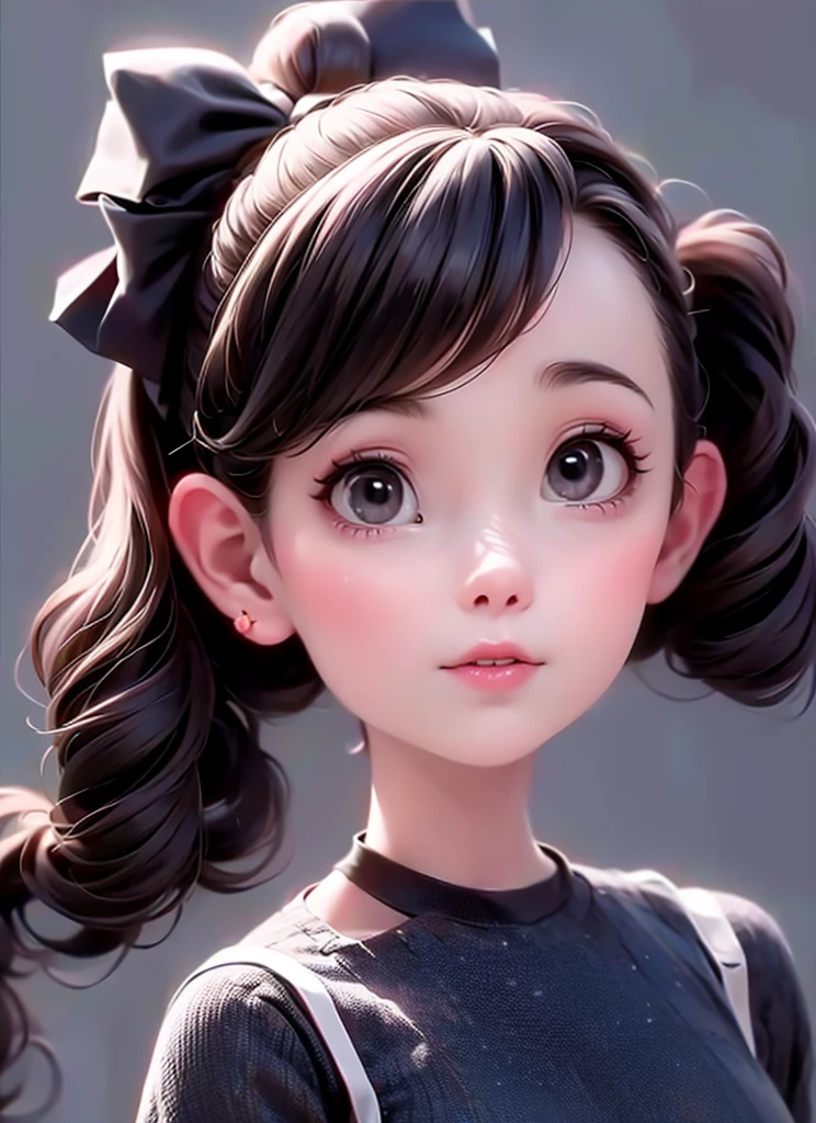 a goth girl, portrait, upper body, hair bow, hair band, pixar style