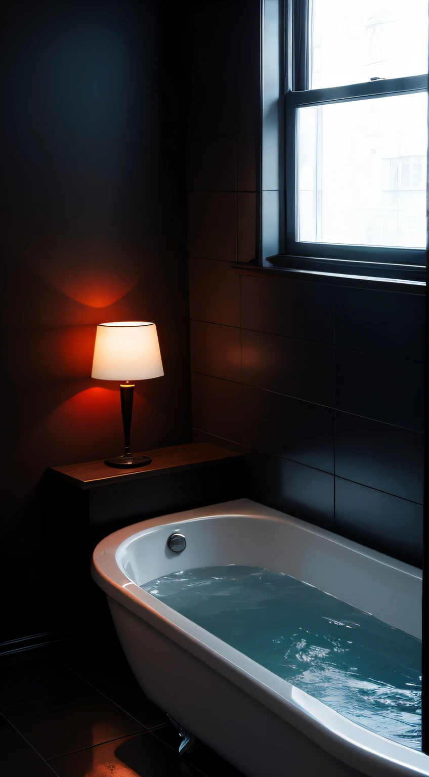 bath、
hot water is red、
eerie atmosphere、