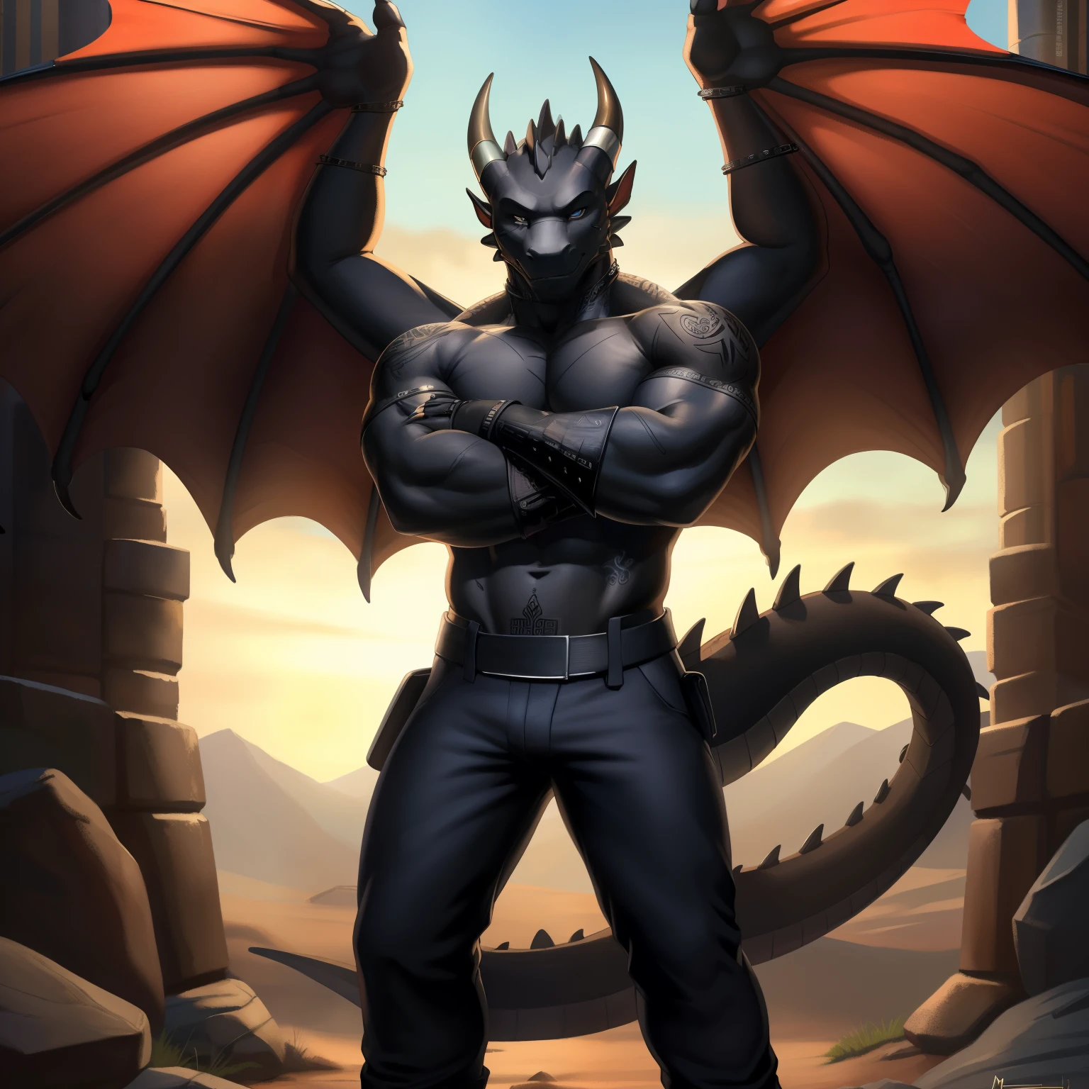 front view, close up view, third person view, stone wall, a beautiful and detailed portrait of a macromale toothless, nipples, buff, tail, dragon wings, kenket, Ross Tran,ruan jia, trending on artstation,foxovh, cenematic lighting, vip, body, full body, wet, looking at viewer, standing, (((backing up against the wall)), angry, blush, big body, big erection, swollen balls, black body, black skin, front view, green eyes, glowing eyes,
