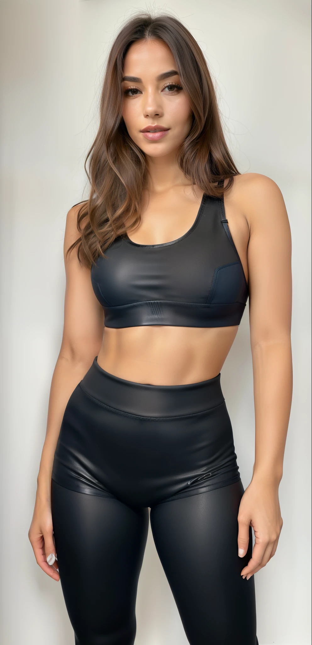 a woman in black sports bra, top e leggings posando para uma foto, Esporte bom, sports bra, detailed sports bra, sport bra and shorts, brassier, sport bra and shirt, sport bra and dark blue shorts, bra black, topo de cabresto preto, Bralette, Titular Top, topo de corte, Topo de colheita, black leather bra, tampo preto, big leaf bra