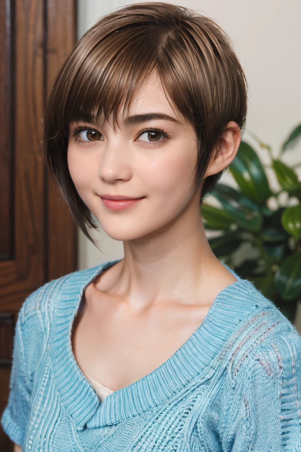 97
(a 20 yo woman,is standing), (A hyper-realistic), (high-level image quality), ((short-hair:1.46)), (Hair smooth), (Gentle smile), (Keep your mouth shut)
