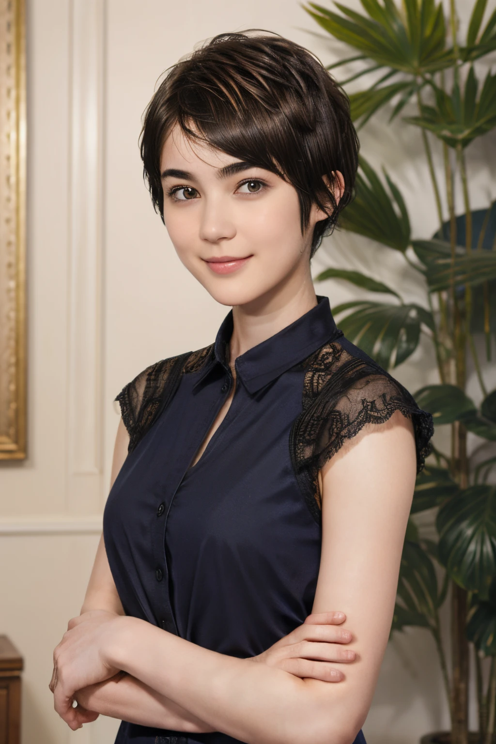 97
(a 20 yo woman,is standing), (A hyper-realistic), (high-level image quality), ((short-hair:1.46)), (Hair smooth), (Gentle smile), (Keep your mouth shut)