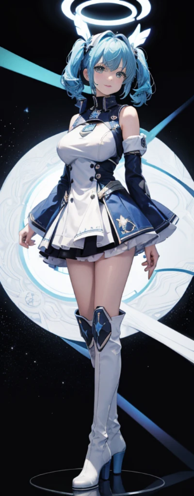 Best quality,Masterpiece,21 years old,1lady,mature face,bishojo,At night,Rich background,Sailor Mercury,tall girl:1.1,Sailor warrior suit, Blue hair, hair has covered one eye,Blue pupils,Long latex gloves,Long legs:1.2,(a very tall girl),smooth legs,smooth thighs,Slender:1.2,beautiful legs:1.3,Thin legs,Thin thighs:1.2,standing:1.1((,From behind:1.1)),dynamic posture,Full body shot:1.2,White solid blue skirt, Blue collar,The bust apron is decorated with a light blue bow, Solid blue round gemstone on bow on chest,White three-ring gloves,Blue-and-white-edged half-heeled boots,