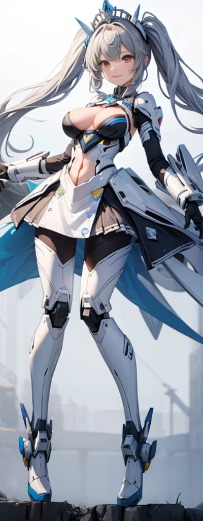 final weapon idol、whole body、good style、、、、、、、silver hair、Mechanical wings、evening