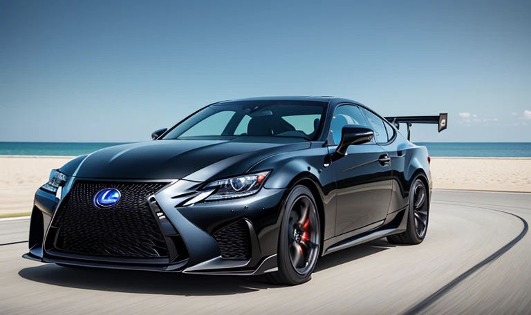 saw, (nffsw), Curve, Attractive, Short hair, Beautiful detailed eyes, Absurd, hight resolution, ultra-detailliert, (Highest image quality), (master work), (Detailed description of the eyes), (8K Wallpaper), (Detailed description of face), depth of fields, (lens reflection), Standing, Lexus IS350 GT300 Base Model '08 Horizontal, Black Race Car, (F1_Racing_Suit), Realistic, stunning visuals,  Automotive Stickers, Beach Circuit, A clear day