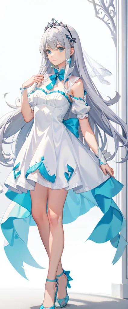 （fully body photo：1.4），white backgrounid，（1 Angel Girl，Shimmering silver，diadems，Delicate tiara，ssmile），（paper art，Quilted paper art，geometry），（Lots of colors，Best quality at best，high detal，tmasterpiece，movie light effect，4K，lightand shade contrast）Sheer tulle dress，Blue socks，hair straight，a pirate