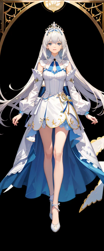 （Full body photo：1.4），white backgrounid，（1 Angel Girl，gleaming silver，diadems，Delicate headgear，ssmile），（paper art，Quilted paper art，geometry），（Lots of colors，Best quality，high detal，tmasterpiece，movie light effect，4K，lightand shade contrast）Sheer tulle dress，Blue socks，hair straight，a pirate