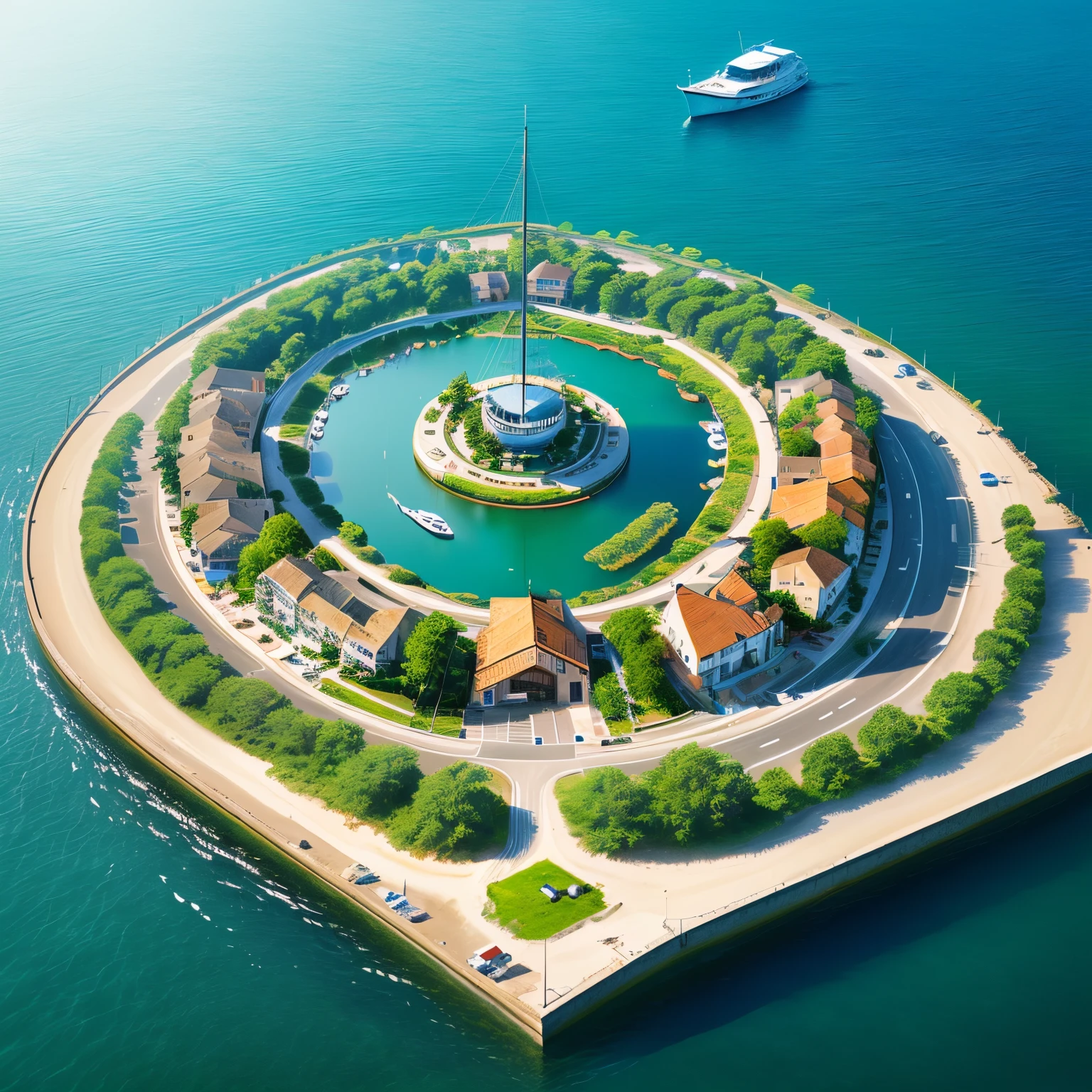 Artificial island with a marina