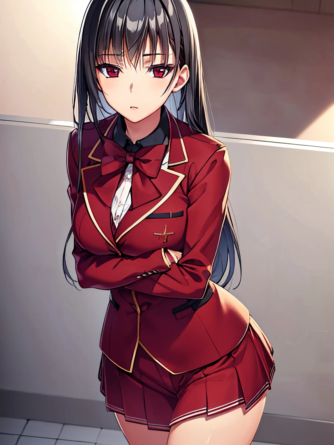 a woman in red school uniform,black hair, red eyes, classroom
masterpeace, best quality, (extremely detailed CG:1.4), highly detailed faces