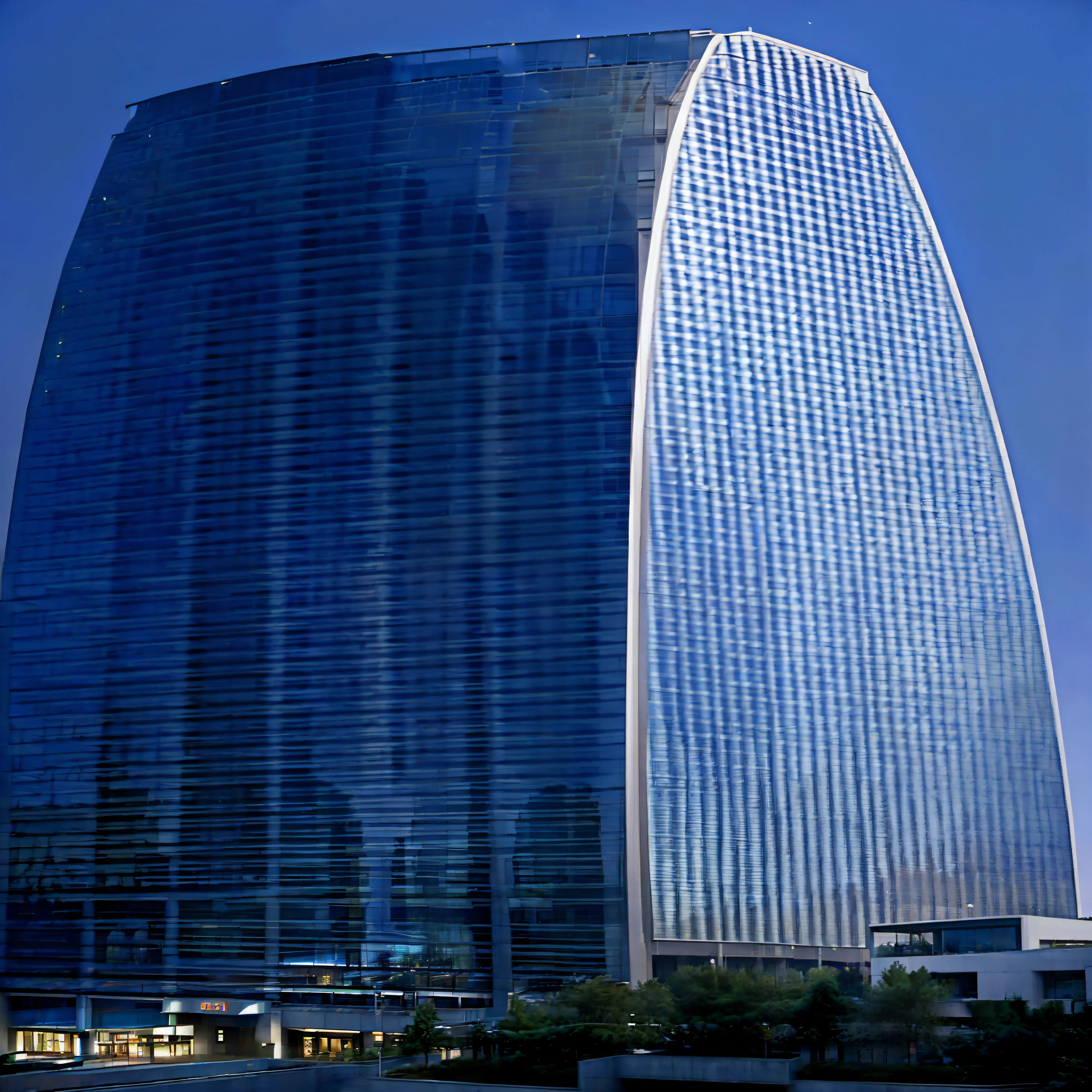 Top view of a futuristic giant skyscraper,Arafed image of a building,There are windows that are illuminated at night, Inspired a lot by Andreas Gursky,janelas, pale . Millions of glass walls, Many windows, endless empty office building, people at work, Unique monumental architectural focus,