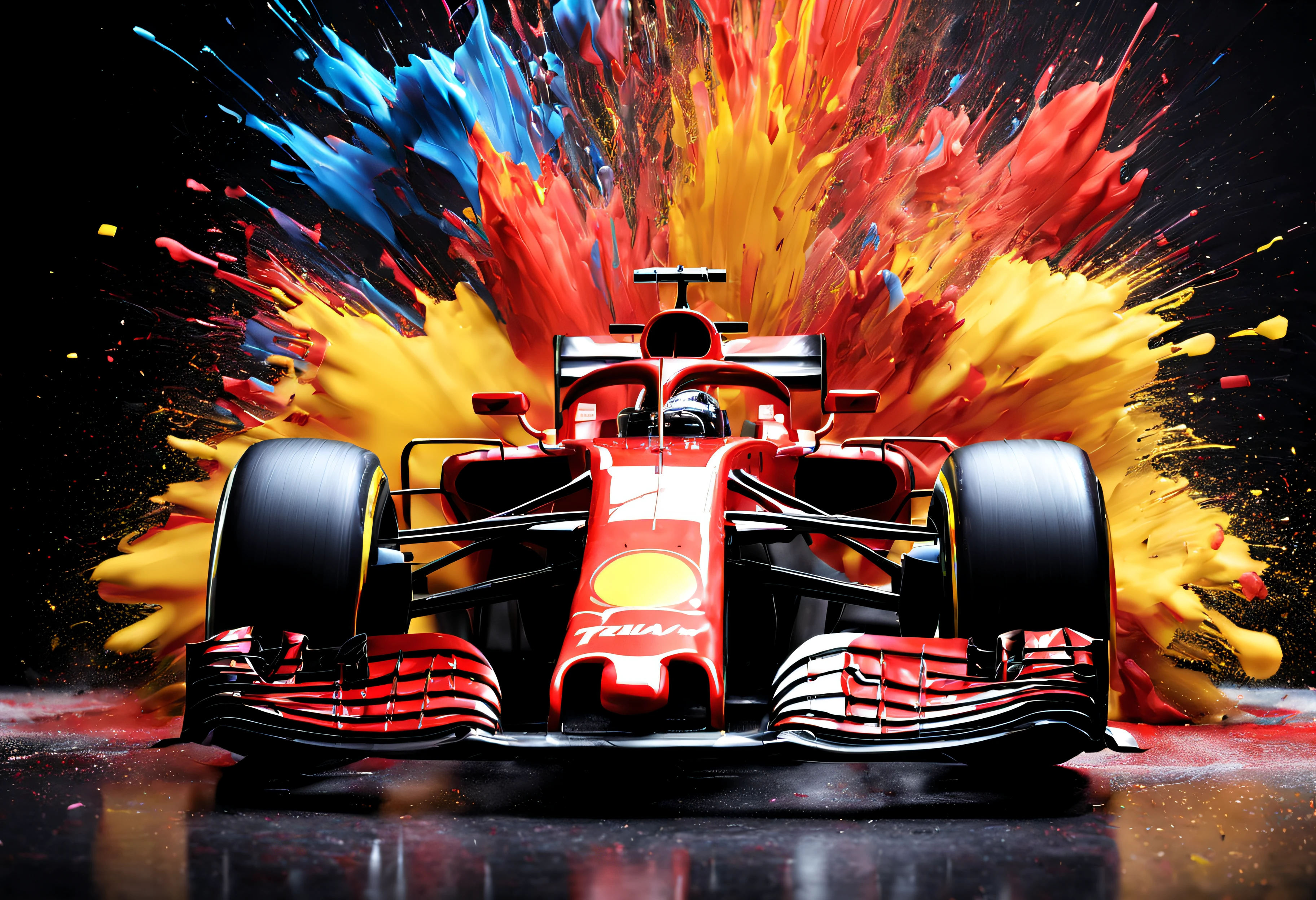 Formula 1, Studio background, Paint exploding in the back